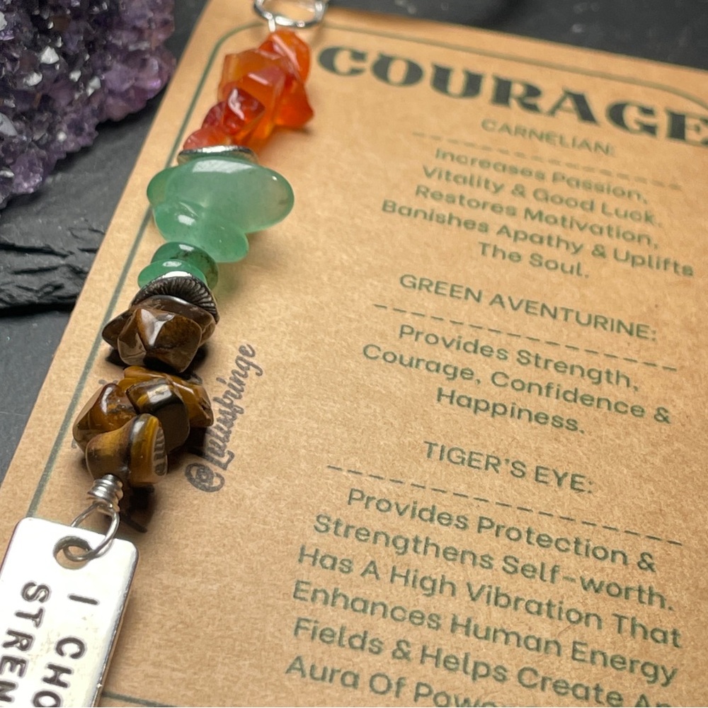Courage Crystal Gemstone Keychain with Inspirational Silver Toned Charm - Picture 4 of 7
